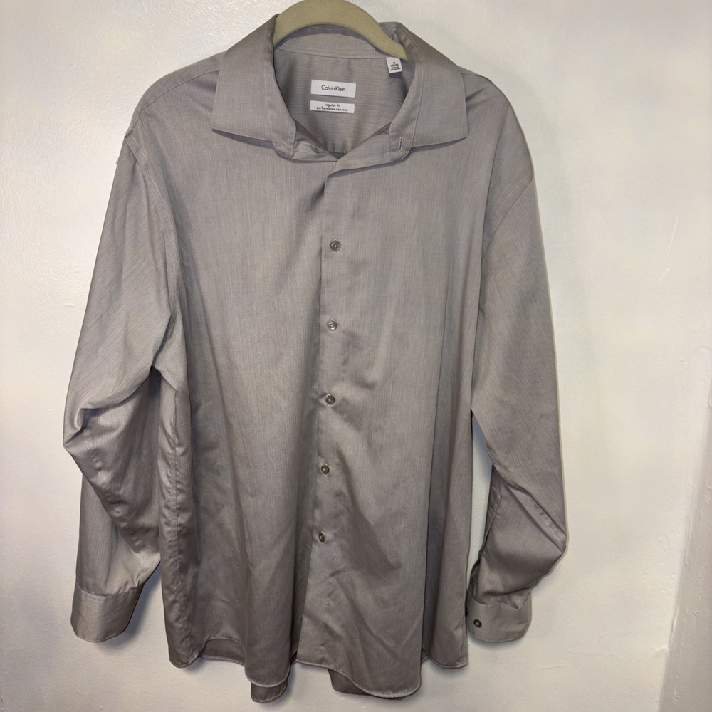Calvin Klein‎ Men's Size 17 32/33 Gray Dress Shirt, Regular Fit, Pre-owned